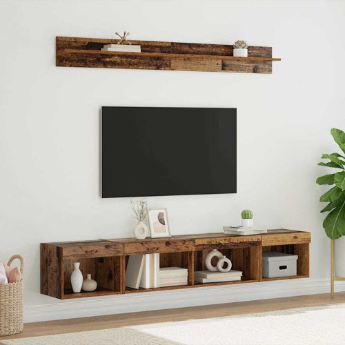 TV falit kabinet szett with LED String Lights 5 pcs Öreg fa Faanyag