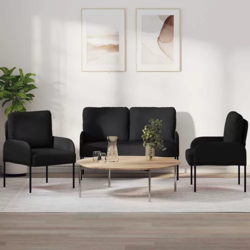 Ülőgarnitúrák 3 db Fekete 115 x 56 x 80 cm Furnér