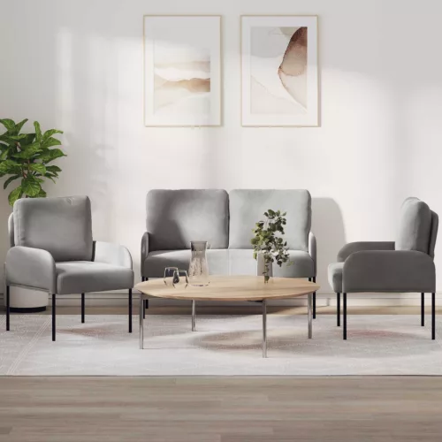 Ülőgarnitúrák 3 db Világosszürke 115 x 56 x 80 cm Bársony