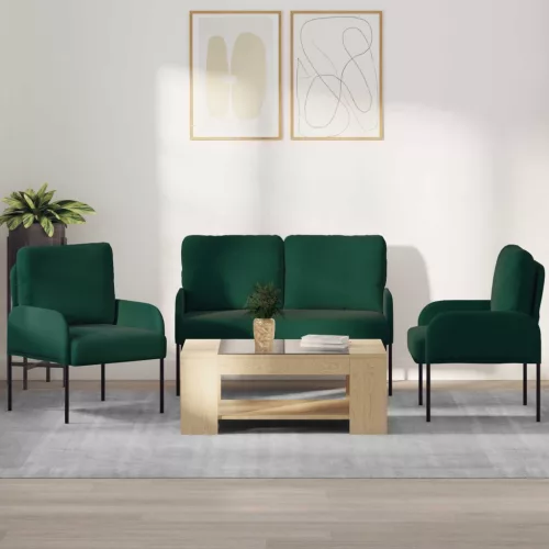 Ülőgarnitúrák 3 db Sötétzöld 115 x 56 x 80 cm Bársony