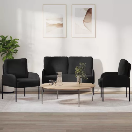 Ülőgarnitúrák 3 db Fekete 115 x 56 x 80 cm Bársony
