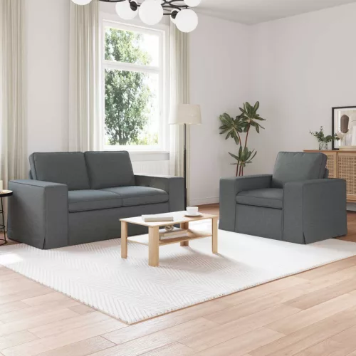 vidaXL Kanapé Szett 2 pcs Sötétszürke 162 x 80 x 82 cm szövet