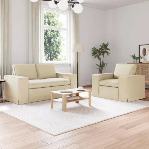 vidaXL Kanapé Szett 2 pcs Krém 162 x 80 x 82 cm szövet