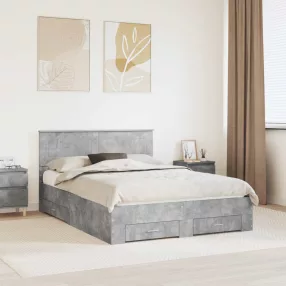   Ágykeret fejtámlával fiókkal Beton Szürke 150 x 200 cm Faanyag