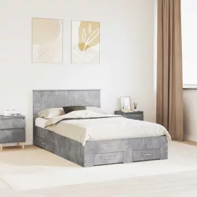   Ágykeret fejtámlával fiókkal Beton Szürke 135 x 190 cm Faanyag