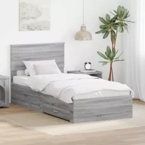   vidaXL Ágykeret fejtámlával fiókkal Szürke Sonoma 100 x 200 cm Faanyag
