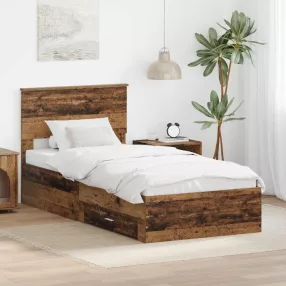  vidaXL Ágykeret fejtámlával fiókkal Öreg fa 100 x 200 cm Faanyag