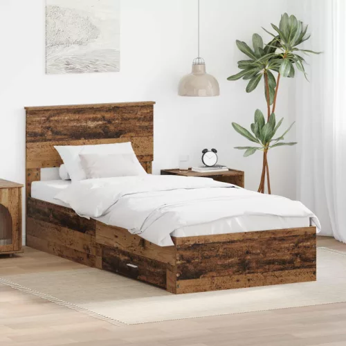 vidaXL Ágykeret fejtámlával fiókkal Öreg fa 100 x 200 cm Faanyag