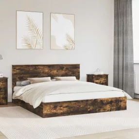   vidaXL Tárolós Ágy fejtámlával Füstölt tölgy 180 x 200 cm Faanyag