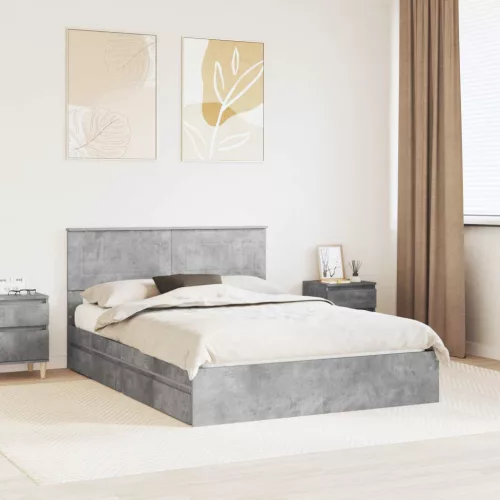 Tárolós Ágy fejtámlával Beton Szürke 150 x 200 cm Faanyag