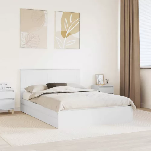 Tárolós Ágy fejtámlával fiókkal Fehér 140 x 200 cm Faanyag