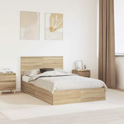 Tárolós Ágy fejtámlával Sonoma tölgy 135 x 190 cm Faanyag