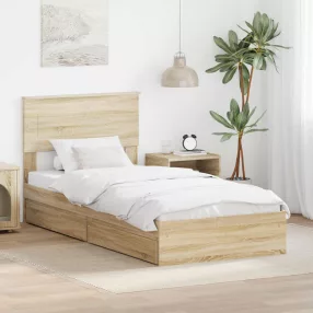   Tárolós Ágy fejtámlával Sonoma tölgy 100 x 200 cm Faanyag