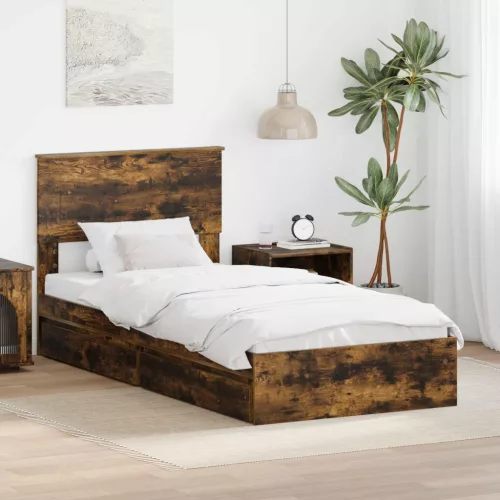 Tárolós Ágy fejtámlával Füstölt tölgy 100 x 200 cm Faanyag