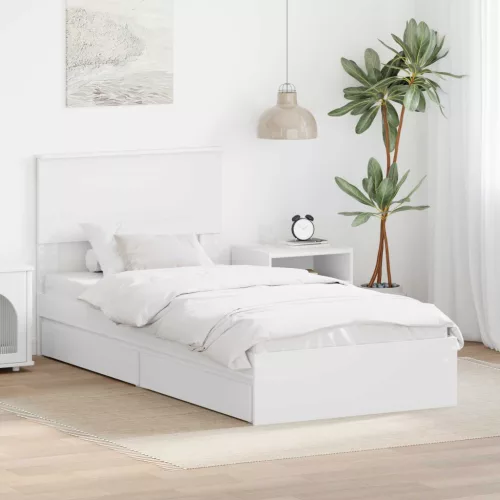 Tárolós Ágy fejtámlával fiókkal Fehér 90 x 200 cm Faanyag