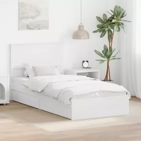   Tárolós Ágy fejtámlával fiókkal Fehér 75 x 190 cm Faanyag