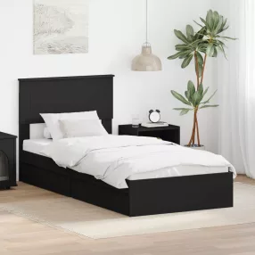  Tárolós Ágy fejtámlával fiókkal Fekete 75 x 190 cm Faanyag