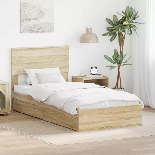 Tárolós Ágy fejtámlával Sonoma tölgy 75 x 190 cm Faanyag