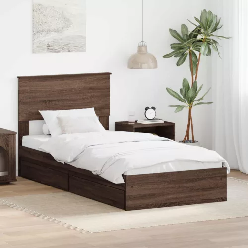 Tárolós Ágy fejtámlával fiókkal Barna Tölgy 75 x 190 cm Faanyag