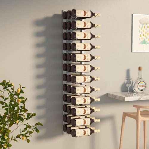 fehér vas falra szerelhető bortartó állvány 36 palacknak