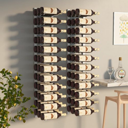2 db fehér vas falra szerelhető bortartó állvány 36 palacknak