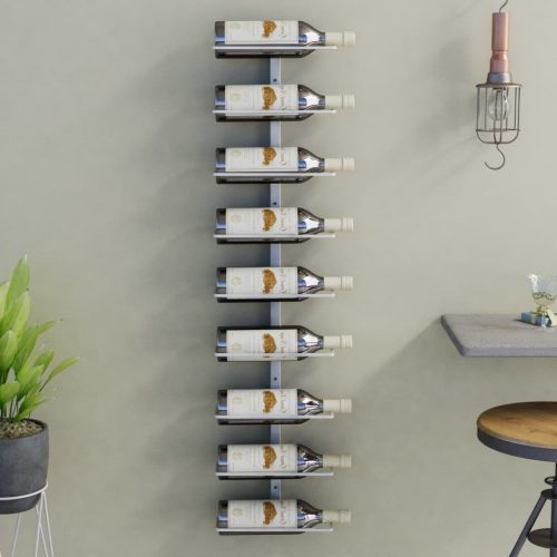 Fehér vas falra szerelhető bortartó állvány 9 palacknak
