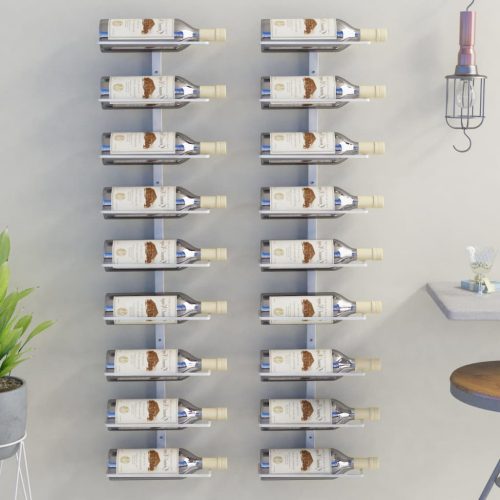 2 db fehér vas falra szerelhető bortartó állvány 9 palacknak