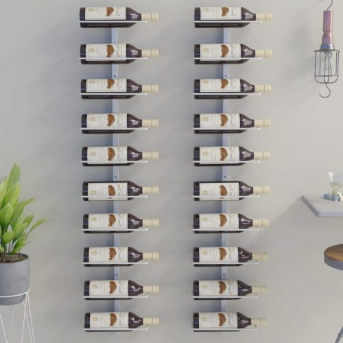 fehér fém falra szerelhető bortartó állvány 10 palacknak