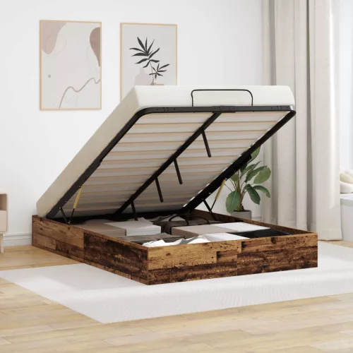 vidaXL Ottomán Ágykeret tárolóval Öreg fa 203 x 120 x 25 cm Mérnöki fa