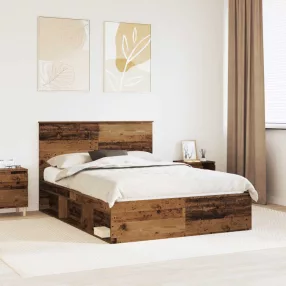   Ágykeret fejtámlával fiókkal Öreg fa 150 x 200 cm Tömör fenyőfa