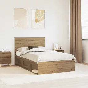   Ágykeret fejtámlával Művészi tölgy 120 x 190 cm Tömör fenyőfa
