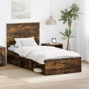   Ágykeret fejtámlával Füstölt tölgy 90 x 200 cm Tömör fenyőfa