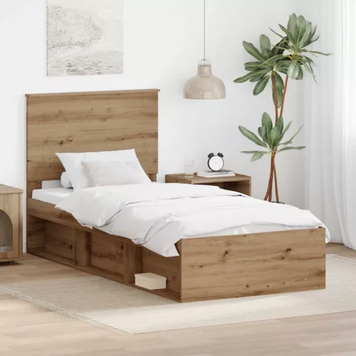 Ágykeret fejtámlával Művészi tölgy 90 x 200 cm Tömör fenyőfa