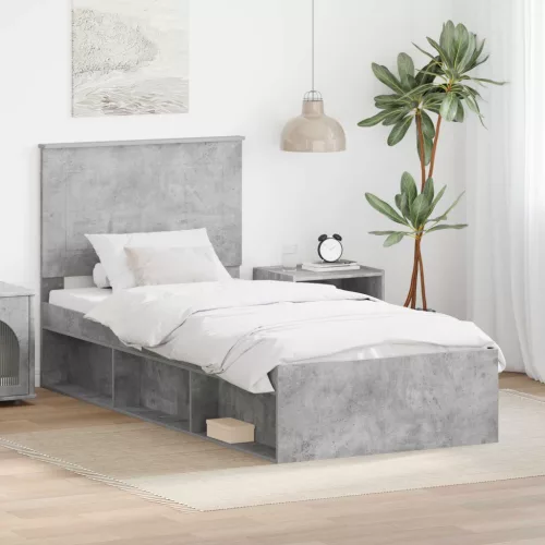 Ágykeret fejtámlával Beton Szürke 75 x 190 cm Tömör fenyőfa