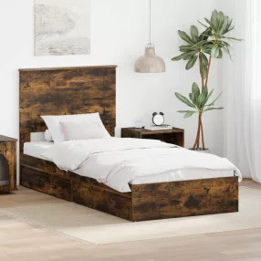   vidaXL Tárolós Ágy fiókkal Füstölt tölgy 100 x 200 cm Faanyag