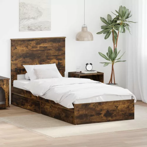 vidaXL Tárolós Ágy fiókkal Füstölt tölgy 100 x 200 cm Faanyag