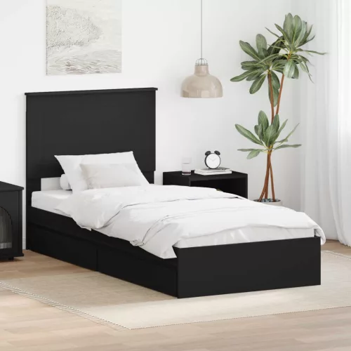 vidaXL Tárolós Ágy fejtámlával fiókkal Fekete 90 x 190 cm Faanyag