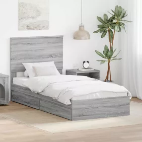   vidaXL Tárolós Ágy fejtámlával Szürke Sonoma 90 x 190 cm Faanyag