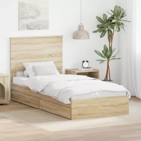   vidaXL Tárolós Ágy fejtámlával Sonoma tölgy 90 x 200 cm Faanyag