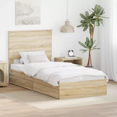 vidaXL Tárolós Ágy fejtámlával Sonoma tölgy 90 x 200 cm Faanyag