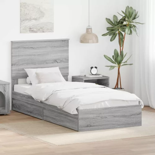 vidaXL Tárolós Ágy fejtámlával Szürke Sonoma 90 x 200 cm Faanyag