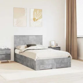   vidaXL Ágykeret fiókkal fejtámlával Beton Szürke 135 x 190 cm Faanyag