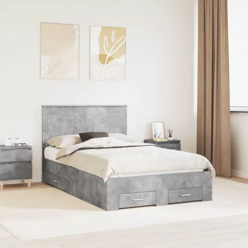 vidaXL Ágykeret fiókkal fejtámlával Beton Szürke 135 x 190 cm Faanyag