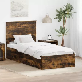   vidaXL Ágykeret fiókkal fejtámlával Füstölt tölgy 100 x 200 cm Faanyag