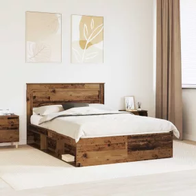   Ágykeret matracmal fiókkal Öreg fa 150 x 200 cm Tömör fenyőfa