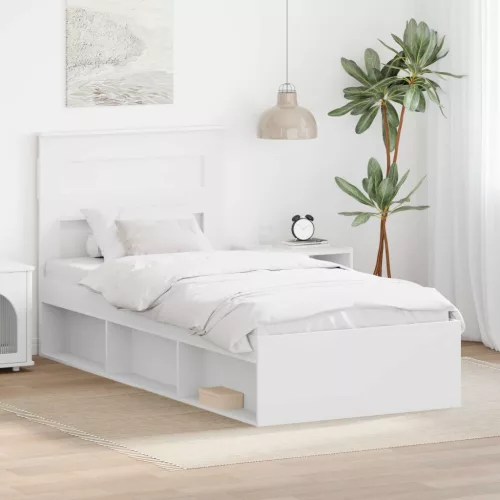 Ágykeret matracmal fejtámlával Fehér 75 x 190 cm Tömör fenyőfa