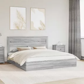   vidaXL Tárolós Ágy fiókkal Szürke Sonoma 200 x 200 cm Faanyag