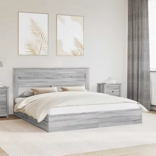 vidaXL Tárolós Ágy fiókkal Szürke Sonoma 200 x 200 cm Faanyag