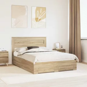   vidaXL Ágykeret fiókkal fejtámlával Sonoma tölgy 150 x 200 cm Faanyag