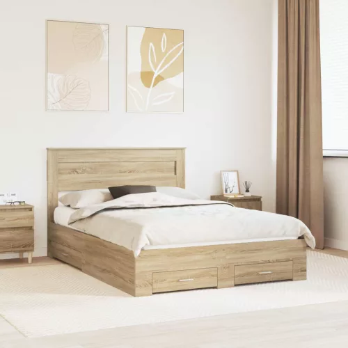 vidaXL Ágykeret fiókkal fejtámlával Sonoma tölgy 150 x 200 cm Faanyag